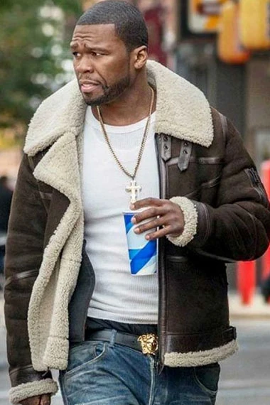 Power 50 Cent Kanan Stark Brown Suede-Leather Aviator Jacket