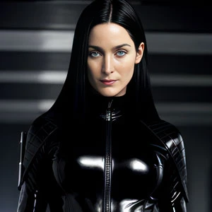 Carrie-Anne Moss Leather Jackets And Cotton Coats Collection