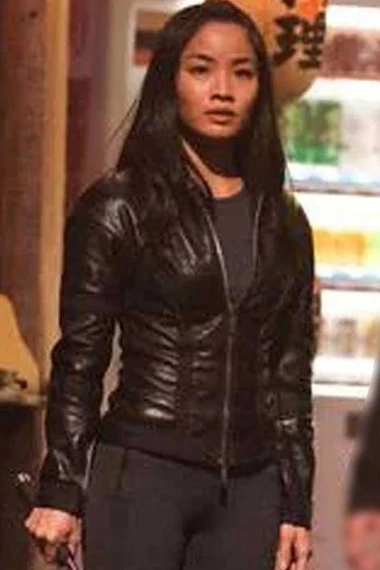 Sasha Luss Anna Poliatova Womens Black Biker Leather Jacket