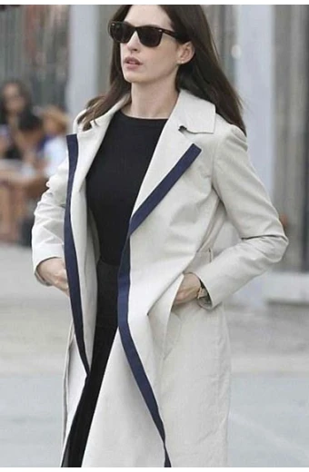 The Intern Jules Anne Hathaway White Cotton Long Trench Coat the-intern-anne-hathaway-cotton-coat