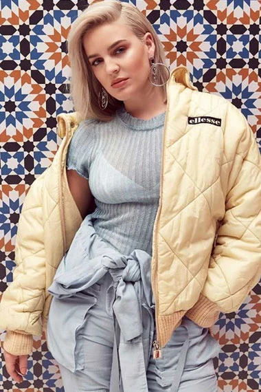Ellesse Anne Marie Casual Beige Puffer Quilted Bomber Jacket