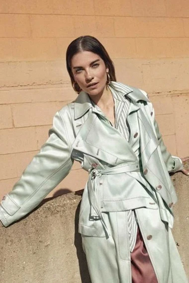 Schitts Creek Annie Murphy Alexis Rose White Long Satin Coat