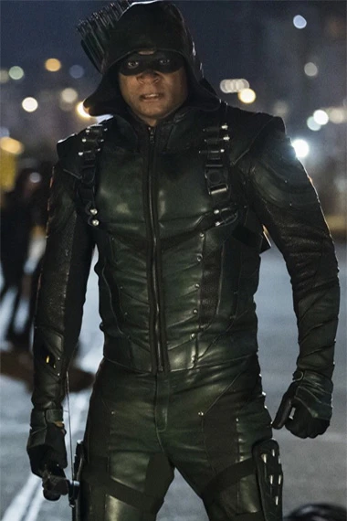 Arrow TV Show John Diggle David Ramsey Green Leather Jacket