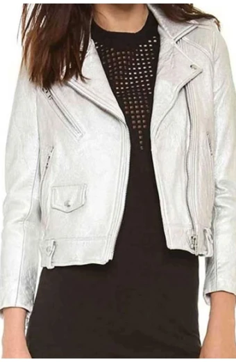 Willa Holland Thea Queen Arrow Speedy Biker Silver Jacket thea-queen-arrow-silver-leather-jacket