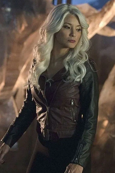 Kelly Hu Arrow China White Brown And Black Leather Jacket
