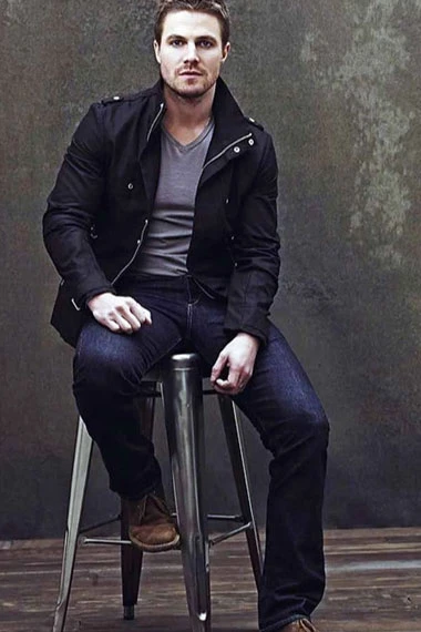 Stephen Amell Arrow TV Show Oliver Queen Black Leather Jacket