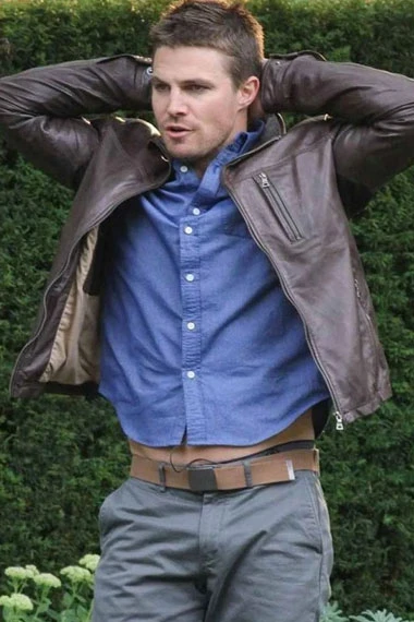 Oliver Queen Stephen Amell Arrow TV Show Brown Leather Jacket arrow-stephen-amell-oliver-queen-jacket