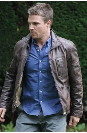 Oliver Queen Stephen Amell Arrow TV Show Brown Leather Jacket arrow-stephen-amell-oliver-queen-jacket