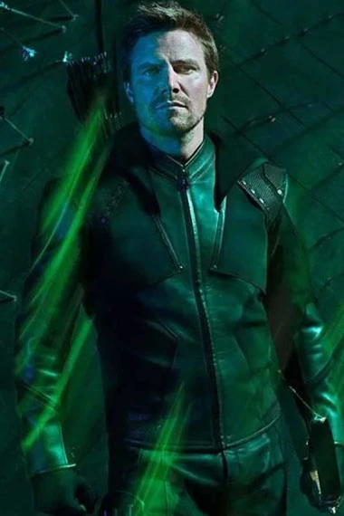 Arrow Stephen Amell Oliver Queen Hooded Black Leather Jacket