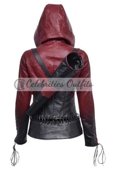 Thea Queen Arrow Speedy Willa Holland Hooded Leather Jacket arrow-willa-holland-hooded-leather-jacket