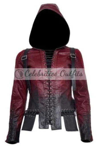 Thea Queen Arrow Speedy Willa Holland Hooded Leather Jacket arrow-willa-holland-hooded-leather-jacket