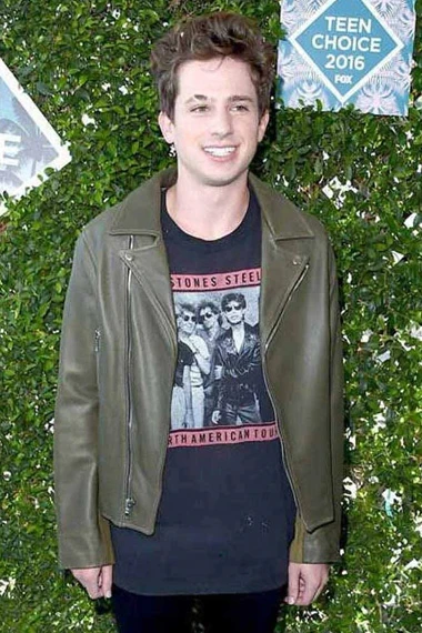 Charlie Puth Teen Choice Awards Mens Green Leather Jacket