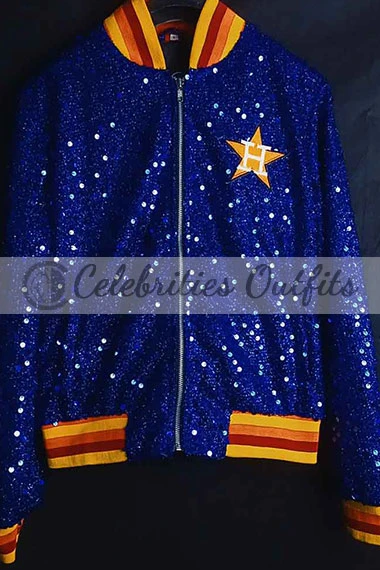 Houston Astros Sparkle Blue Sequin Bomber Varsity Jacket