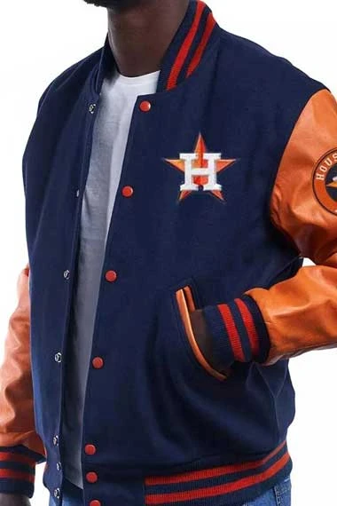 Houston Astros Letterman Bomber Blue Orange Varsity Jacket