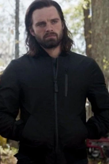 Avengers Endgame Sebastian Stan Black Cotton Bomber Jacket