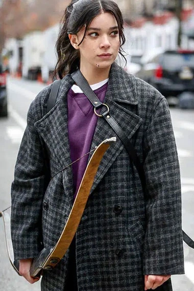 Hailee Steinfeld Hawkeye Kate Bishop Grey Plaid Trench Coat