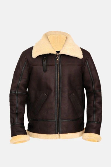 Mens B3 Aviator Casual Bomber Brown Leather Shearling Jacket