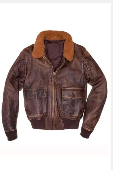 Aviator US Navy G-1 Flight Bomber Leather Shearling Jacket