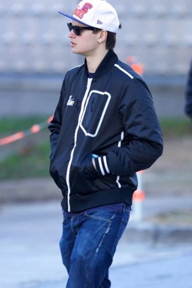 Baby Driver Ansel Elgort Bomber Black Satin Varsity Jacket ansel-elgort-baby-driver-varsity-jacket