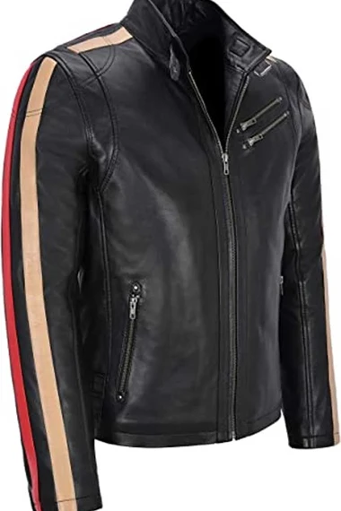 Men's Cafe Racer Biker Black Leather Jacket