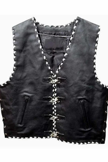 Motorbiker Black Designer Leather Vest