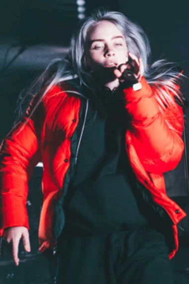 Billie Eilish Bluebird Theater Red Quilted Puffer Jacket