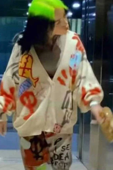 Billie Eilish Therefore I Am Bomber White Wool Cardigan