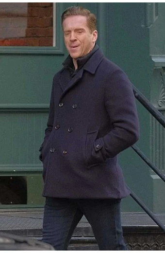 Billions Bobby Axelrod Damian Lewis Blue Wool Trench Peacoat damian-lewis-billions-trench-peacoat