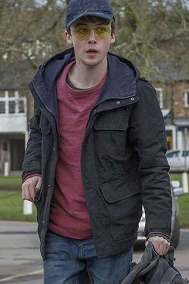 Kenny Black Mirror Alex Lawther Hooded Black Cotton Jacket