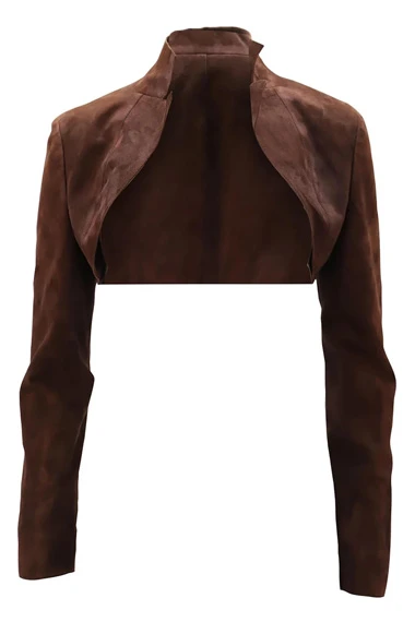 Casual Akris Womens Burgundy Suede Leather Bolero Jacket