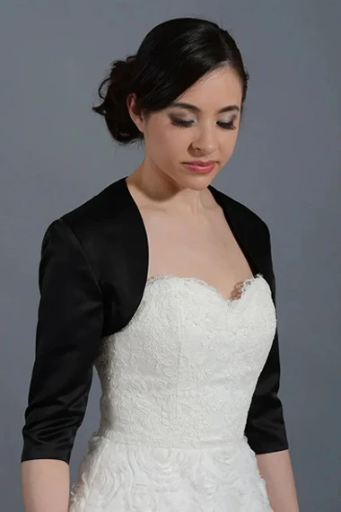 Womens Black Bridal Satin Evening Wedding Bolero Jacket