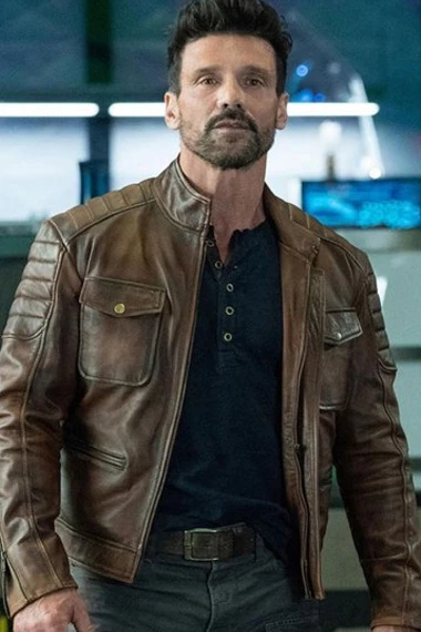 Roy Pulver Frank Grillo Boss Level Brown Leather Jacket