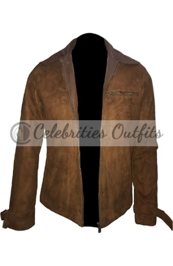Max Vatan Brad Pitt Allied Movie Brown Suede Leather Jacket brad-pitt-allied-suede-jacket