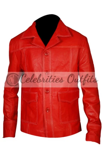 Fight Club Tyler Durden Brad Pitt Red Leather Trench Jacket fight-club-brad-pitt-leather-jacket