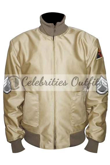 Brad Pitt Wardaddy Fury Kay Canvas Beige Satin Tanker Jacket