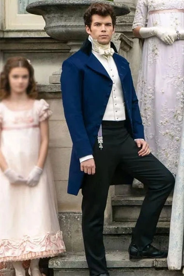 Luke Newton Lord Colin Bridgerton TV Show Blue Wool Tailcoat