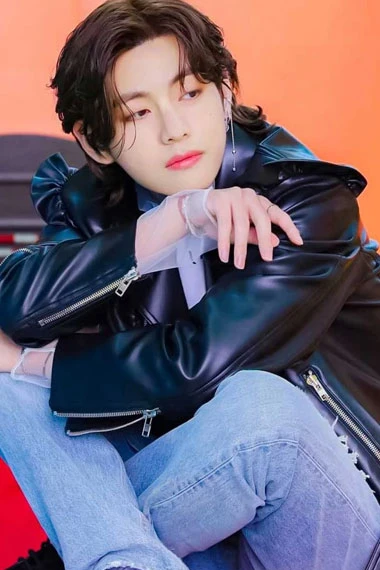V BTS Butter Kim Tae-hyung Concept Shoot Black Biker Jacket