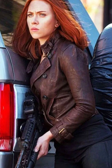 Black Widow Captain America Winter Soldier Brown Leather Jacket scarlett-johansson-captain-america-winter-soldier-jacket