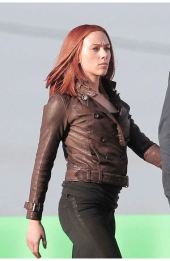 Black Widow Captain America Winter Soldier Brown Leather Jacket scarlett-johansson-captain-america-winter-soldier-jacket