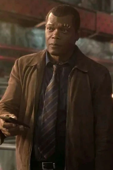 Samuel L Jackson Captain Marvel Nick Fury Brown Suede Jacket