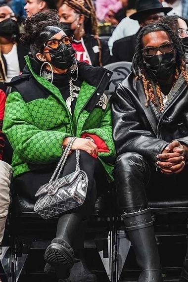 Cardi B State Farm Arena Printed Green Puffer Cotton Jacket