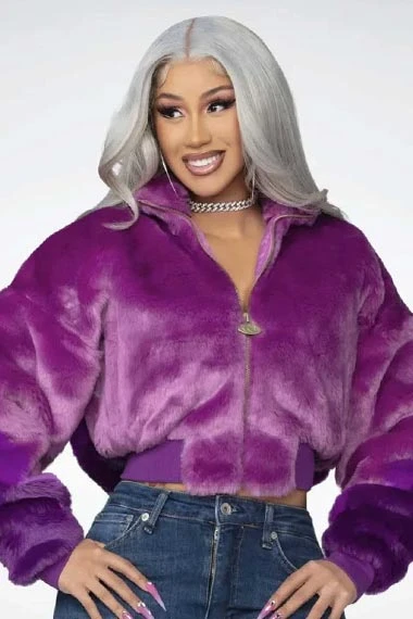 Cardi B Street Reebok Unisex Casual Purple Fur Ombre Jacket