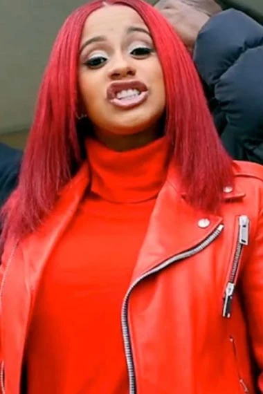 Cardi B Red Barz Street Womens Casual Biker Leather Jacket