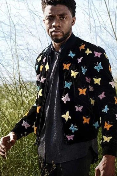 Chadwick Boseman Bomber Black Velvet Jacket