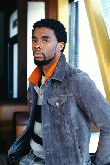 Chadwick Boseman Blue Casual Suede Jacket
