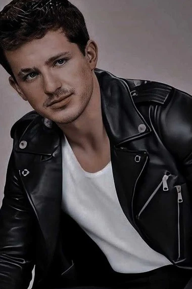 Mens Charlie Puth Street Casual Biker Black Leather Jacket