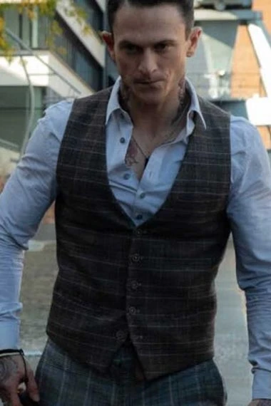 Hodak Charlies Angels Jonathan Tucker Brown Checked Plaid Vest