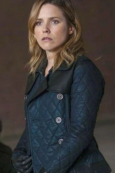 Sophia Bush Chicago PD Erin Lindsay Quilted Blue Leather Coat