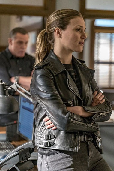 Chicago PD Hailey Upton Tracy Spiridakos Biker Leather Jacket