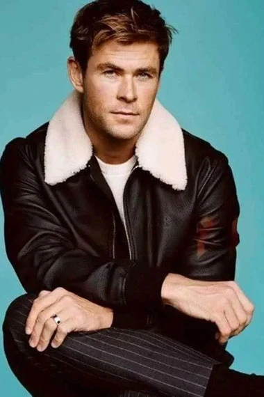 Casual Chris Hemsworth Bomber Brown Leather Shearling Jacket